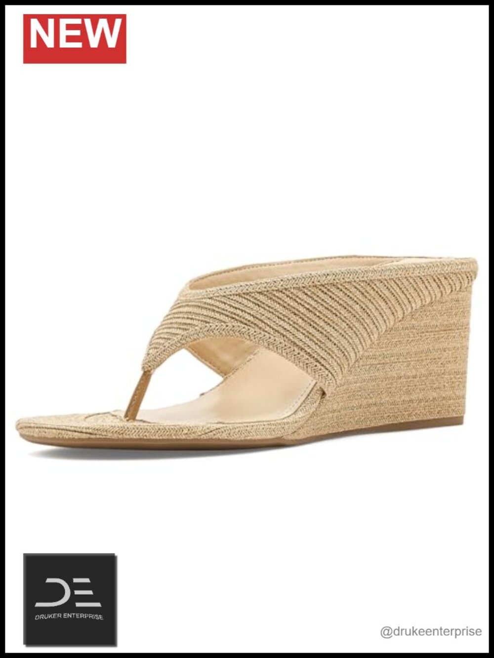 Open Toe Woven Faux Leather Thong Wedge Sandals for Women